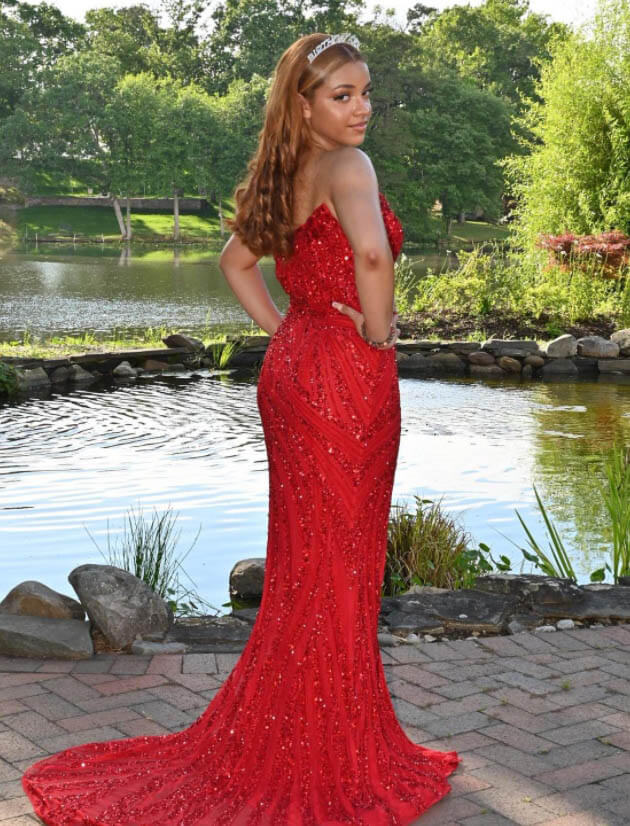 Model wearing a red gown