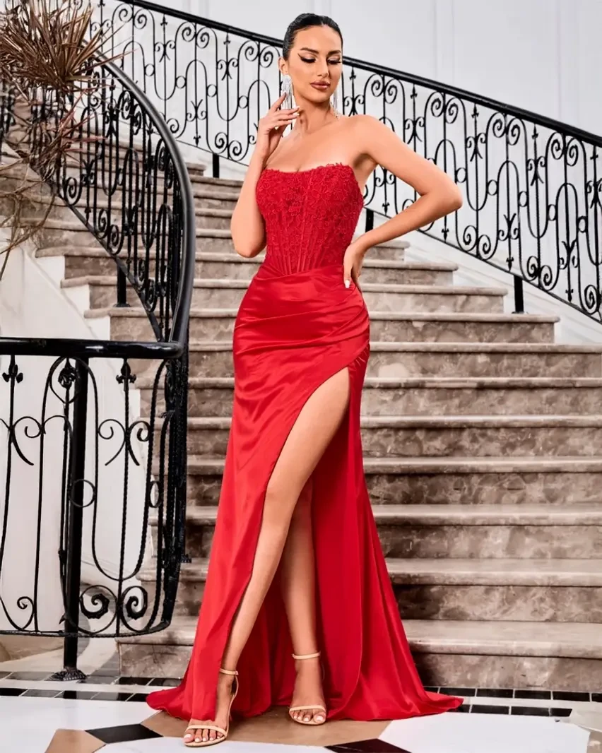 Model wearing a gown by Jadore